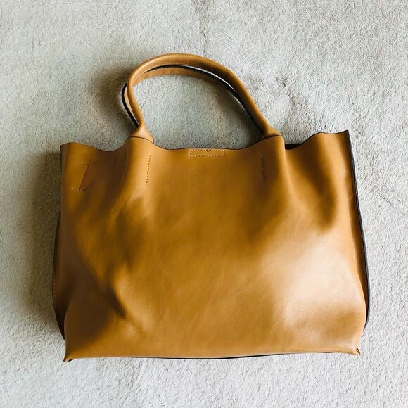 Co-Lab Cognac Vegan Leather Small Tote Bag - Picture 1 of 16